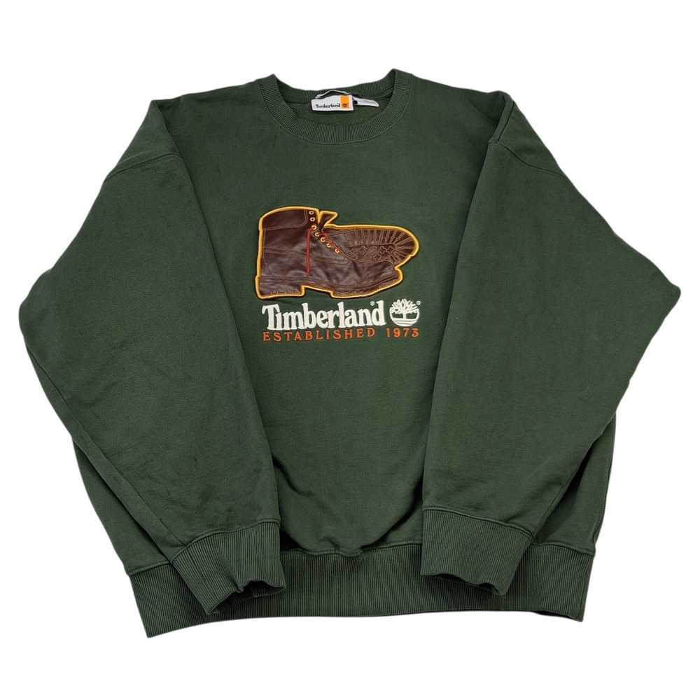 TIMBERLAND Men's Box Fit Badge Crew Sweatshirt Forest Green Large Pullover